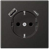 Розетка с заземлением +2хUSB тип A+C без рамки Jung LS990 metal 1-м. антрацит картинка